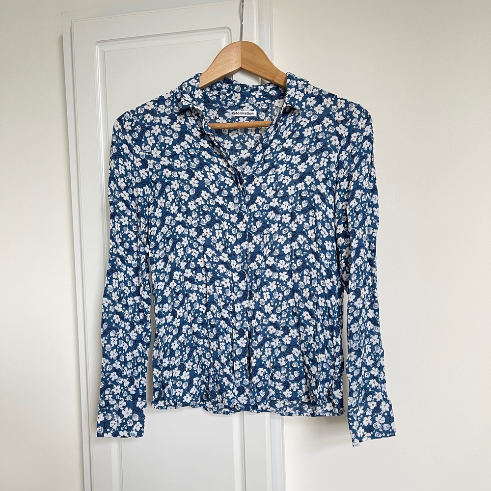 Reformation Floral Print Buttoned Down Long Sleeve